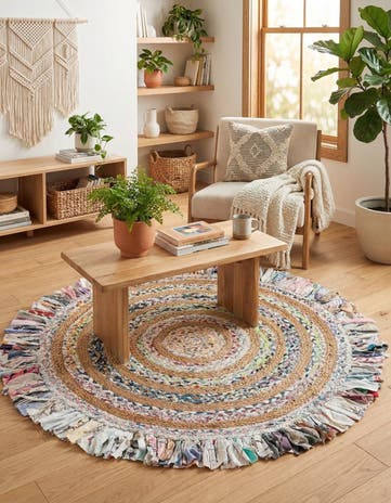 4' 1 x 4' 1 Hand Braided Chindi Jute Round Rug