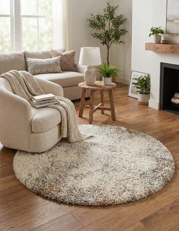 Khaki Soft Touch Shag Round Rug