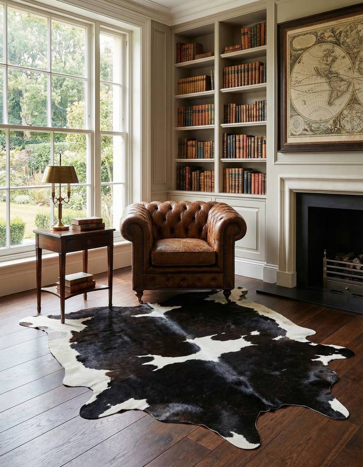 Detail image of 5' 1 x 5' 5 Cowhide Leather Square Rug