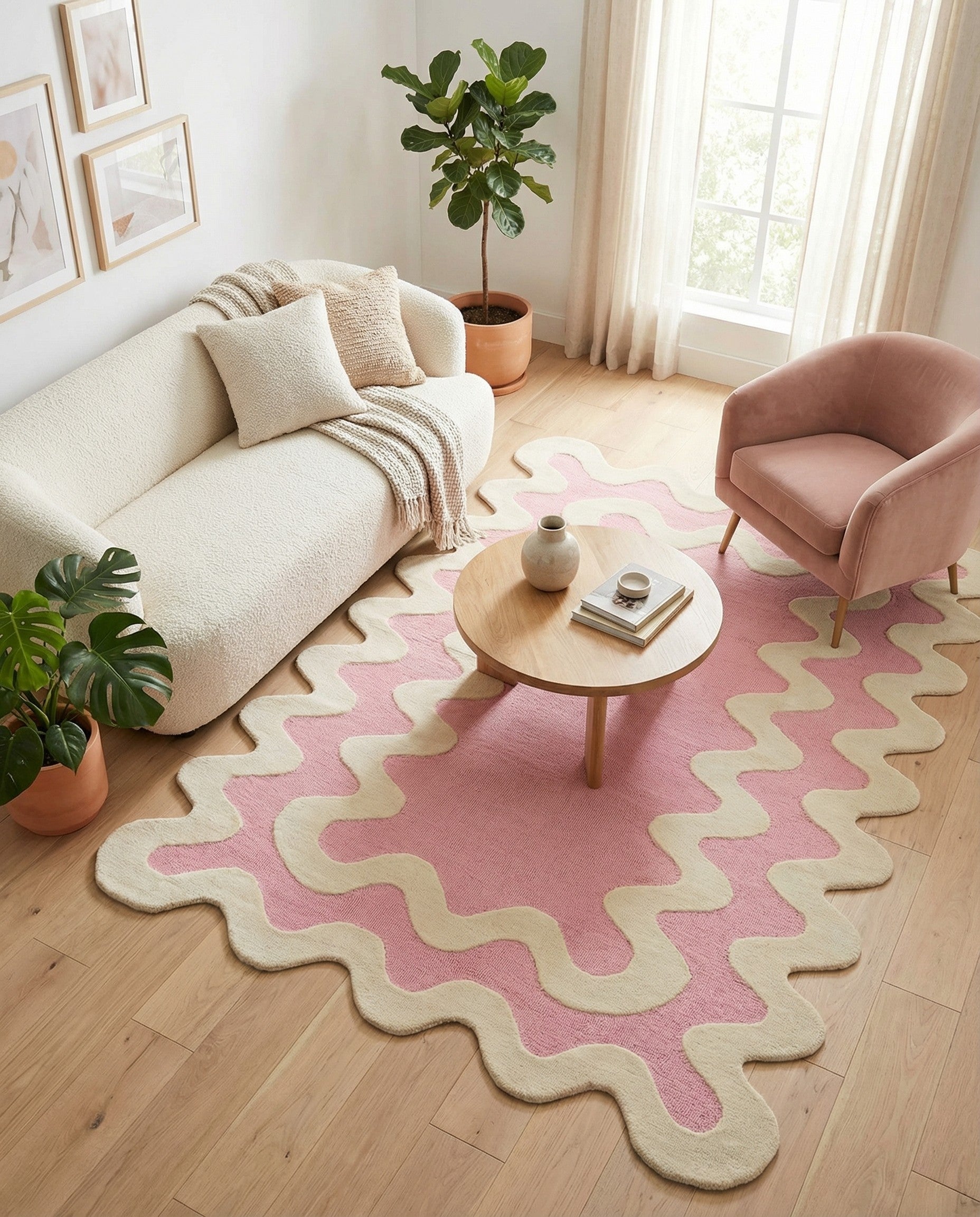 Pink 5' 1 x 8' Happy Rugs Wiggles Wool | Rugs.com