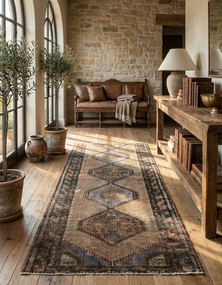 Detail image of 3' 7 x 7' 9  Hand Knotted Ultra Vintage Persian Wool Runner Rug