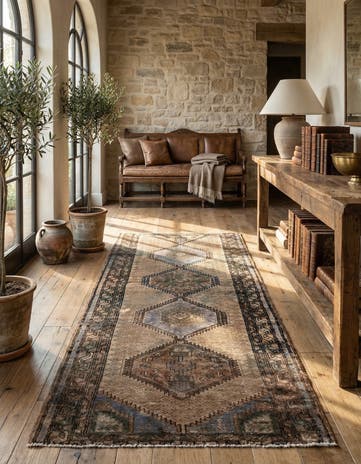 3' 7 x 7' 9 Hand Knotted Ultra Vintage Persian Wool Runner Rug