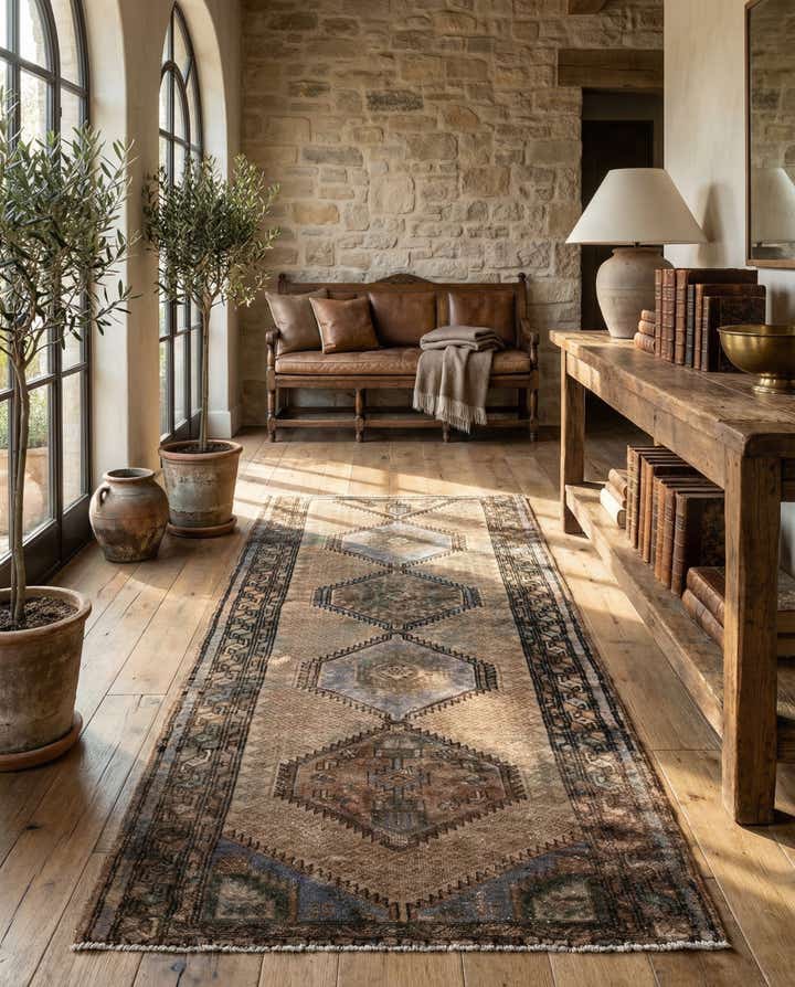 3' 7 x 7' 9 Hand Knotted Ultra Vintage Persian Wool Runner Rug
