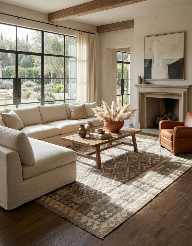 Detail image of 6' 8 x 9' 10  Hand Woven Kilim Maymana Wool Rug