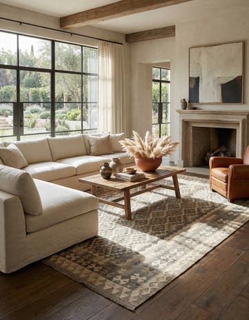 6' 8 x 9' 10 Hand Woven Kilim Maymana Wool Rug