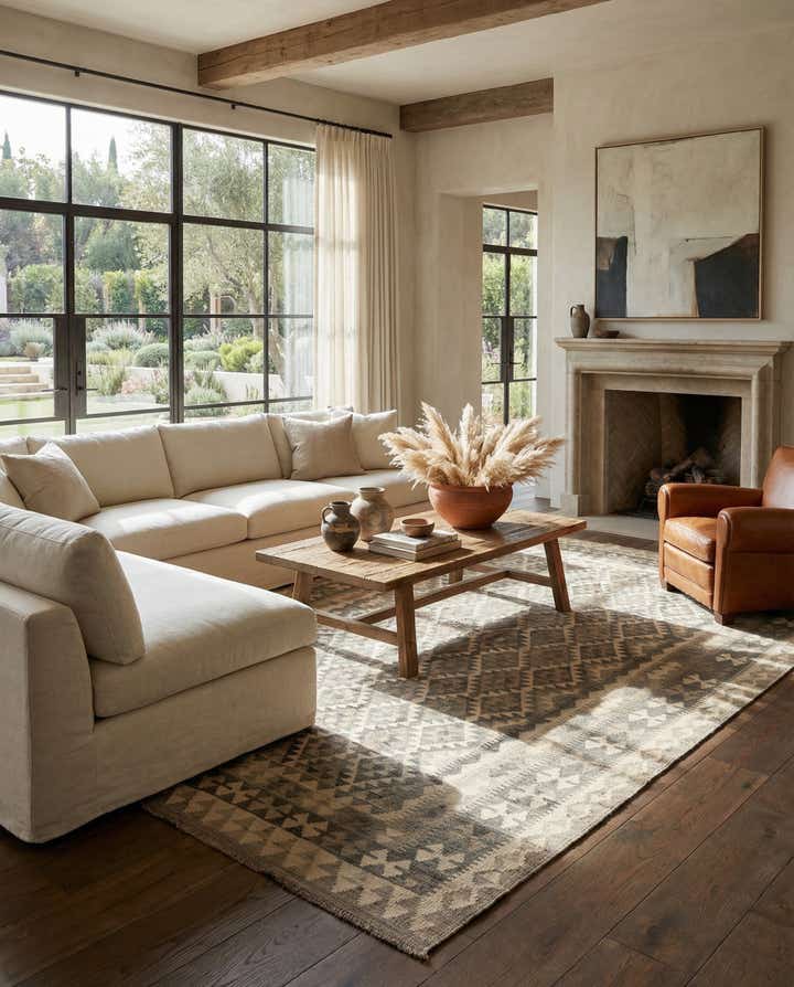 6' 8 x 9' 10 Hand Woven Kilim Maymana Wool Rug