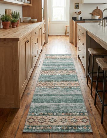 Green Washable Timeless Runner Rug