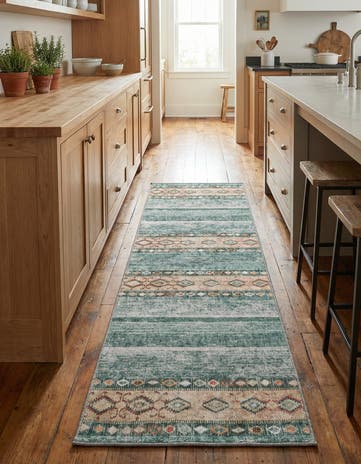 Green Washable Timeless Runner Rug
