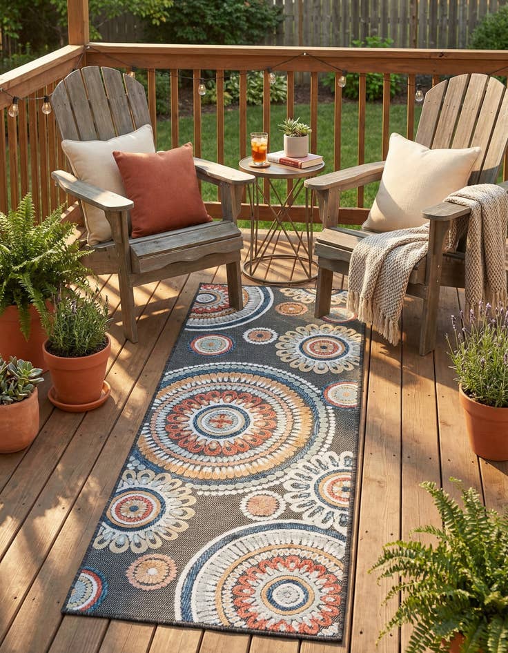 Detail image of 2' 2 x 6'  Washable Botanical Indoor / Outdoor Runner Rug