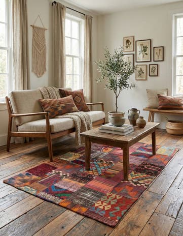 4' x 6' Hand Woven Kilim Patchwork Wool Rug