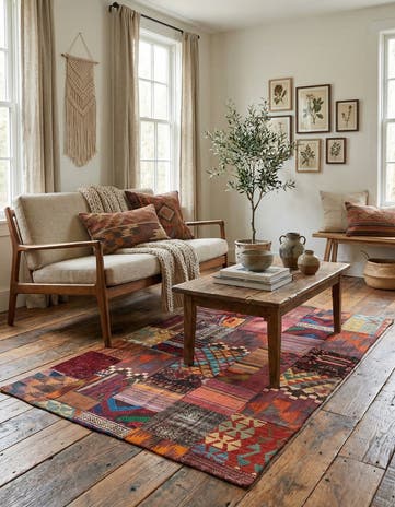 4' x 6' Hand Woven Kilim Patchwork Wool Rug