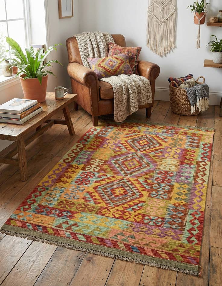 Detail image of  3' 6 x 5' 2  Hand Woven Kilim Maymana Wool Rug