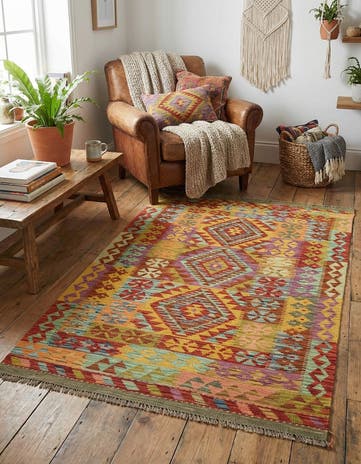 3' 6 x 5' 2 Hand Woven Kilim Maymana Wool Rug