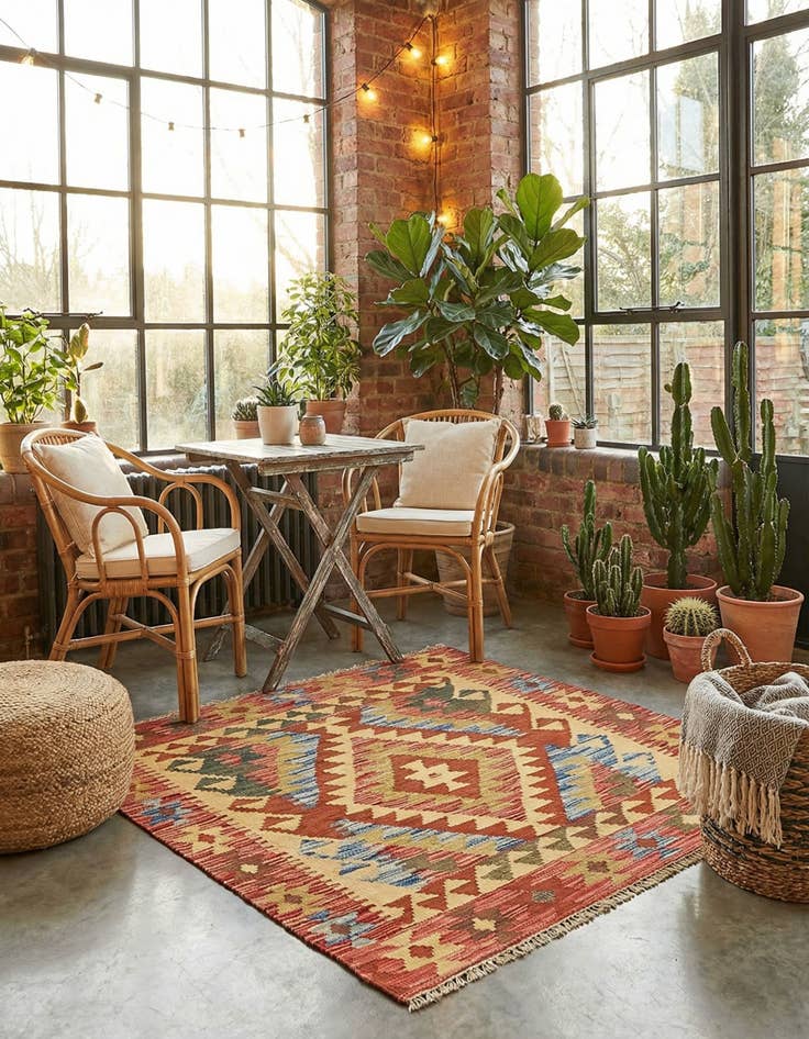 Detail image of 3' 2 x 3' 4  Hand Woven Kilim Maymana Wool Square Rug