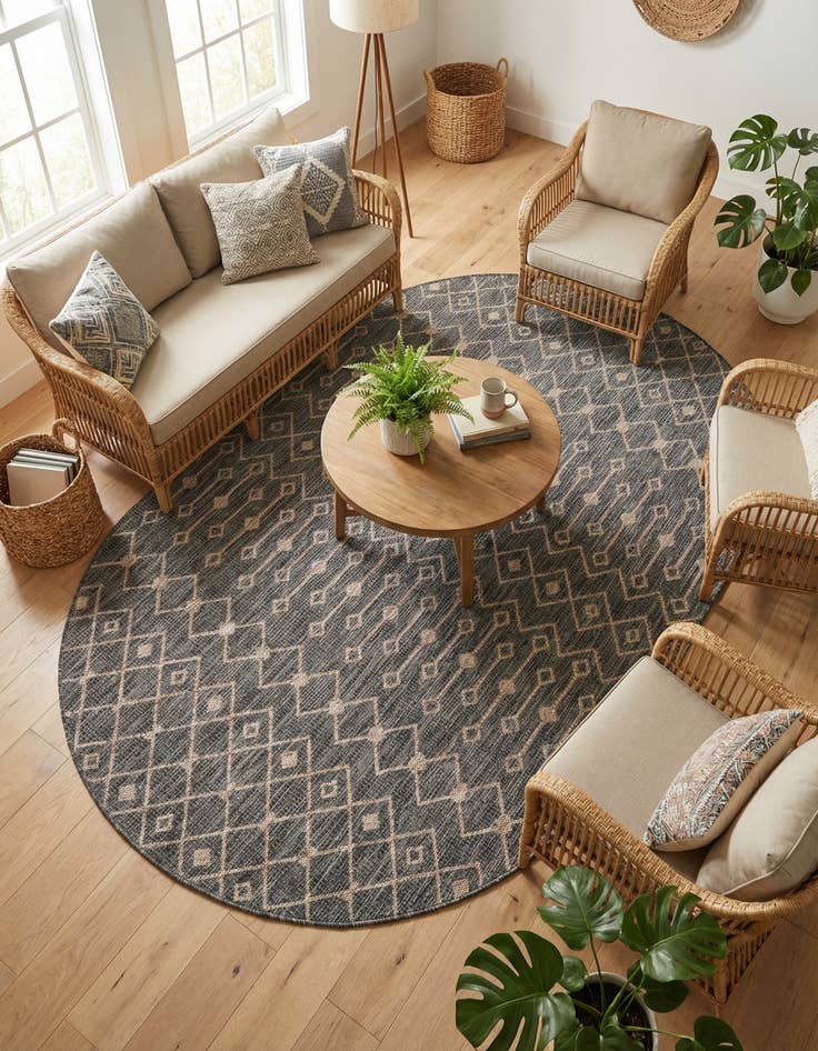 Detail image of 5' 3 x 8' Easy-Clean Trellis Indoor / Outdoor Oval Rug