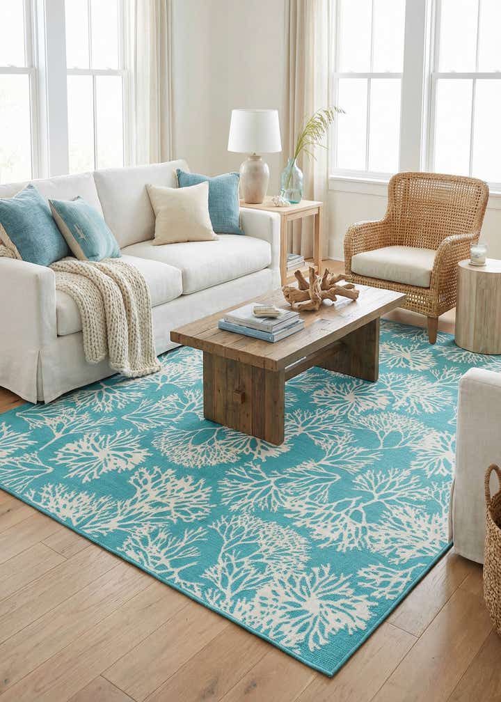 7' 10 x 7' 10 Easy-Clean Coastal Indoor / Outdoor Square Rug