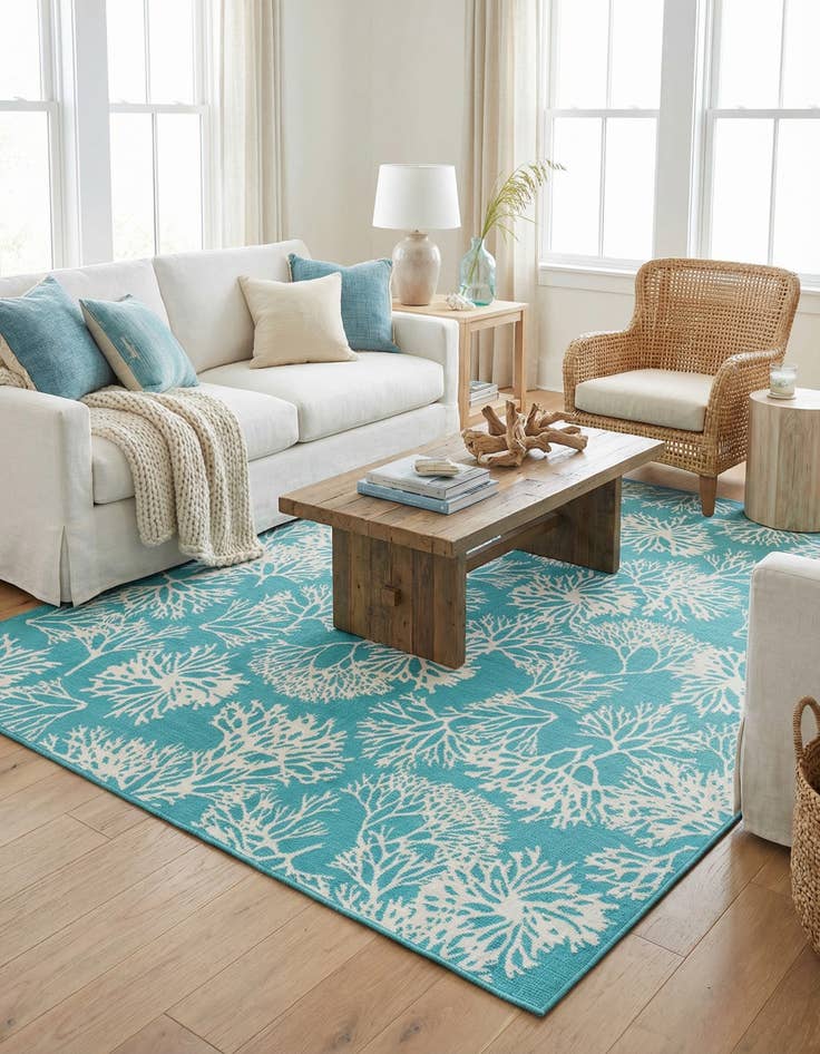 Detail image of 7' 10 x 7' 10  Washable Coastal Indoor / Outdoor Square Rug