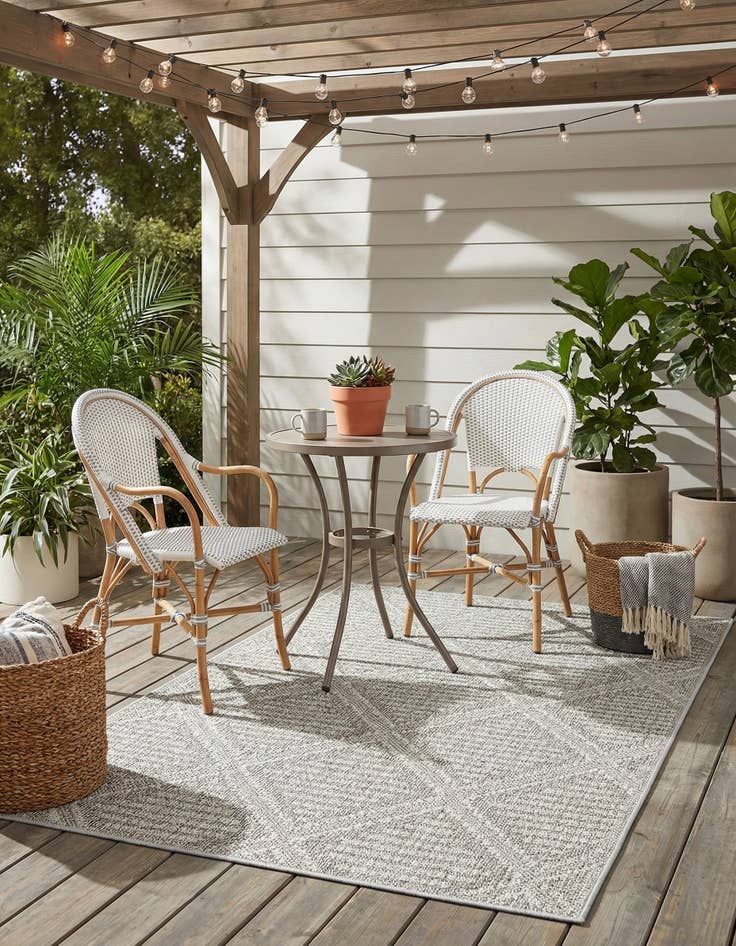 Detail image of  4' 1 x 6' 1  Washable Lattice Indoor / Outdoor Rug