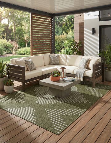 Green Easy-Clean Modern Indoor / Outdoor Rug