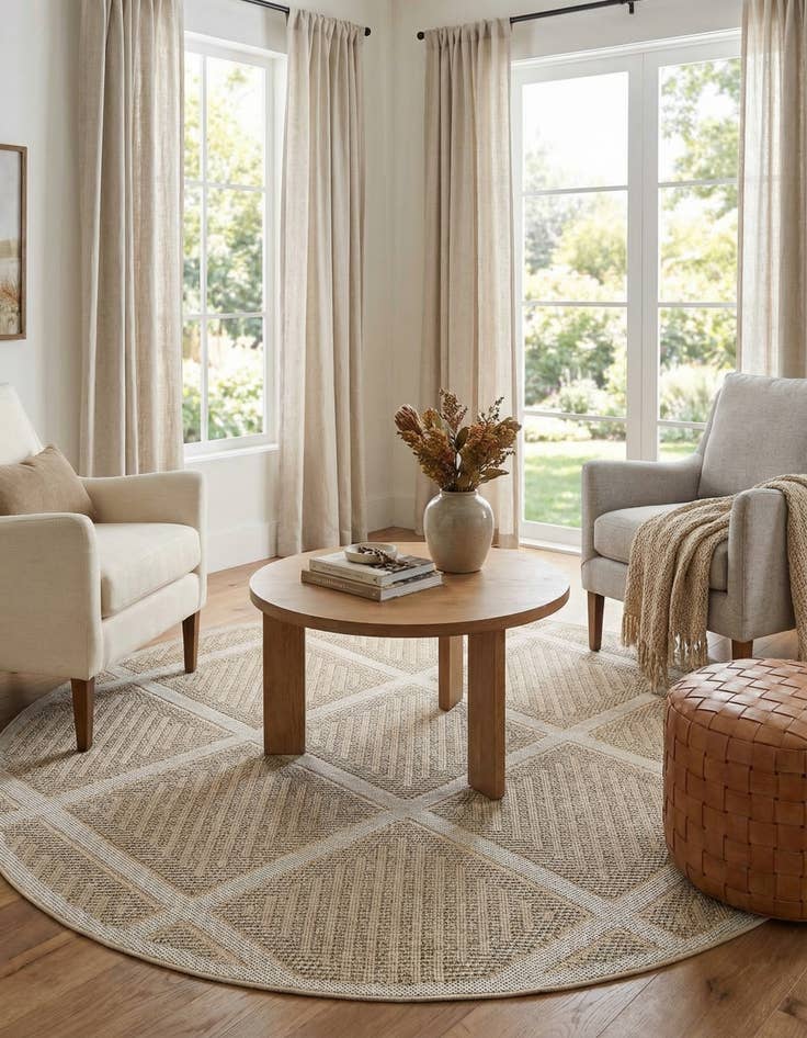 Detail image of 7' 10 x 7' 10  Washable Trellis Indoor / Outdoor Round Rug