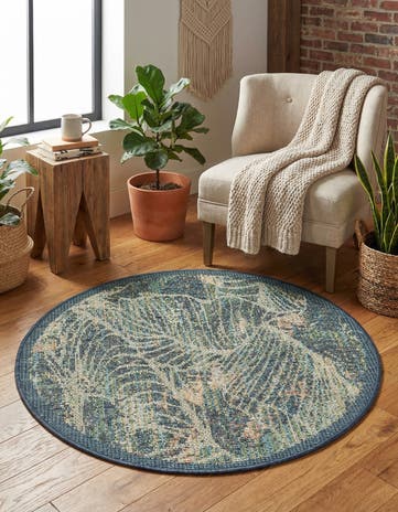 Blue Easy-Clean Baja Indoor / Outdoor Round Rug