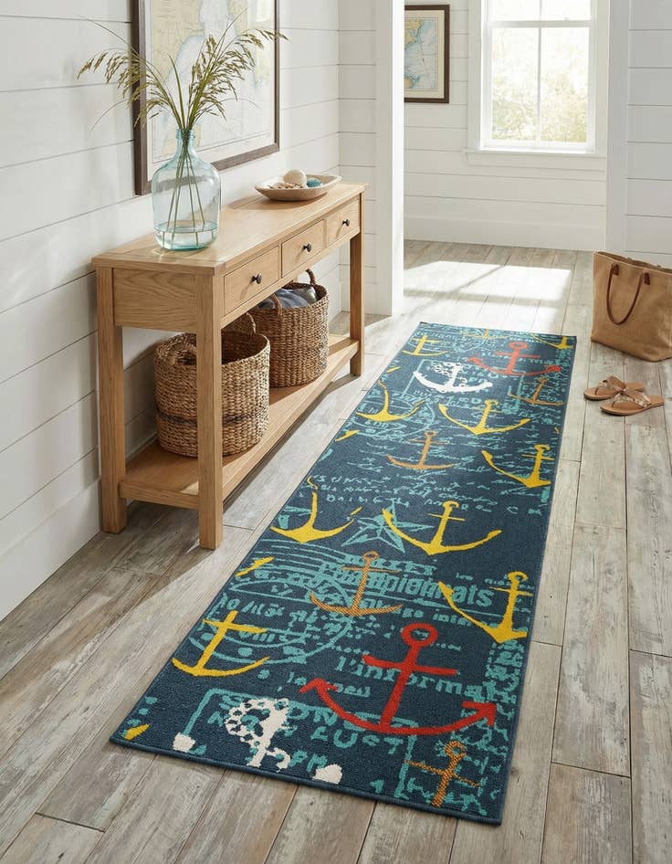 Detail image of 2' 7 x 10'  Washable Coastal Indoor / Outdoor Runner Rug