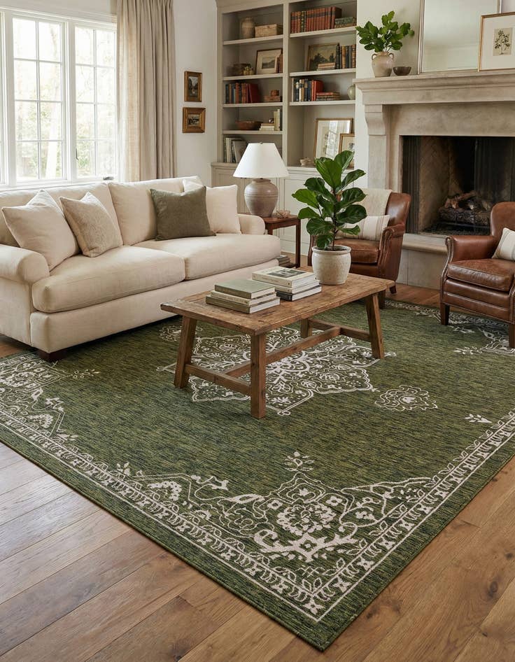 Detail image of  13' x 13'  Washable Traditional Indoor / Outdoor Square Rug