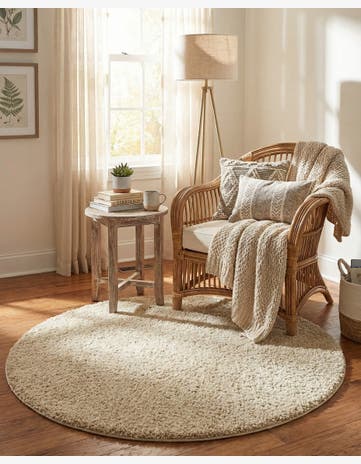 Oatmeal Beige Soft Solid Shag Round Rug