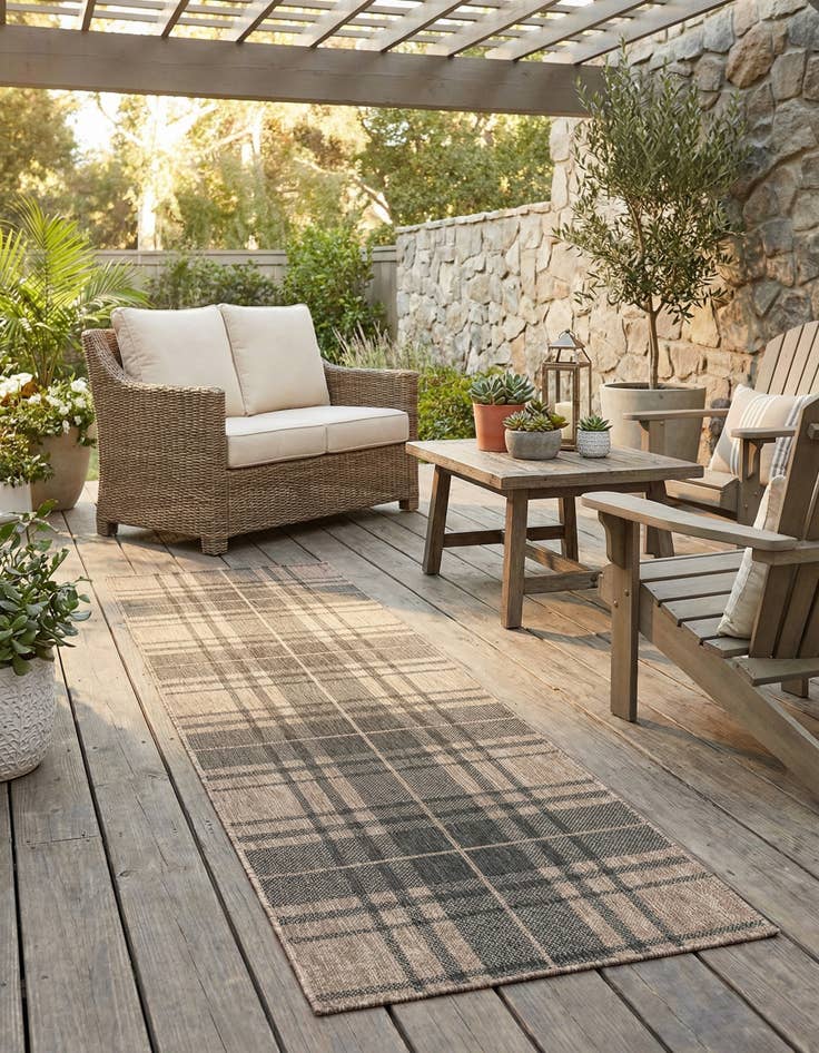 Detail image of 2' 7 x 12'  Washable Checkered Indoor / Outdoor Runner Rug