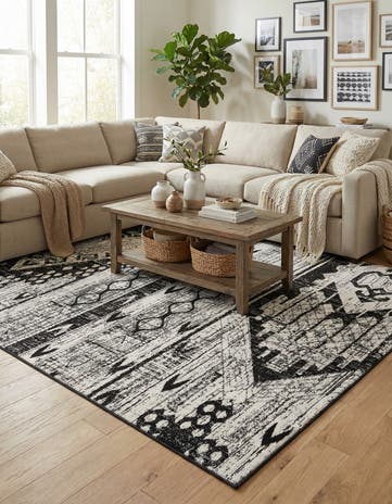 Black and White Oregon Square Rug