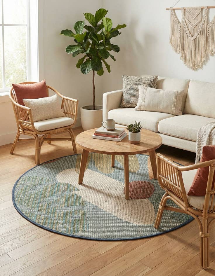 Detail image of  3' 3 x 3' 3  Washable Baja Indoor / Outdoor Round Rug