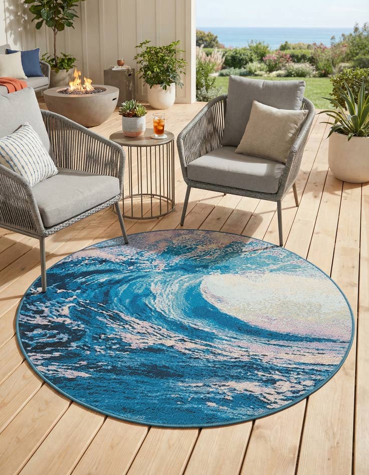 Detail image of 4' 1 x 4' 1  Washable Modern Indoor / Outdoor Round Rug