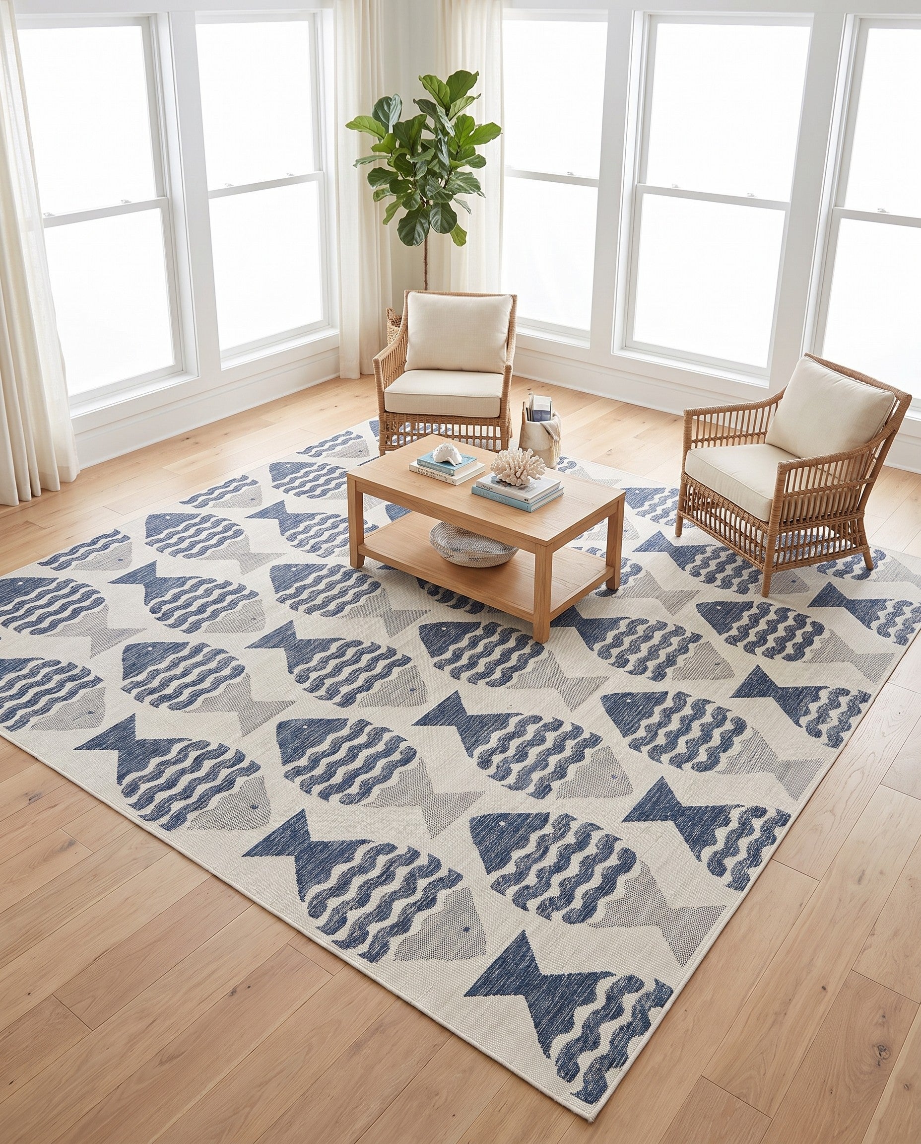 10' x 10' Easy-Clean Coastal Indoor / Outdoor Square Rug