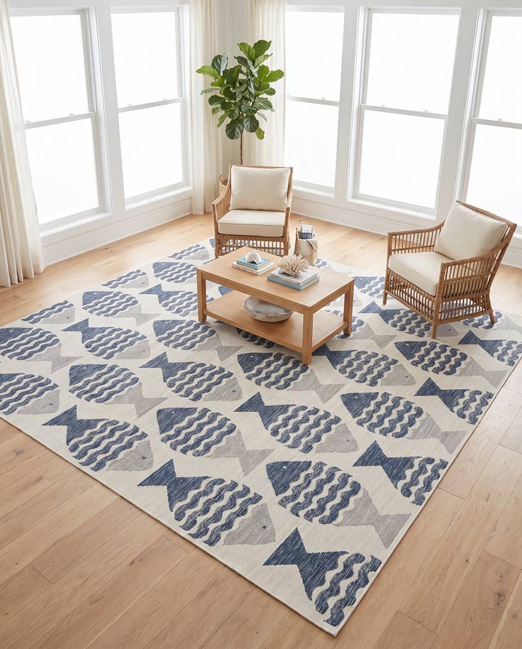 Detail image of 10' x 10' Easy-Clean Coastal Indoor / Outdoor Square Rug