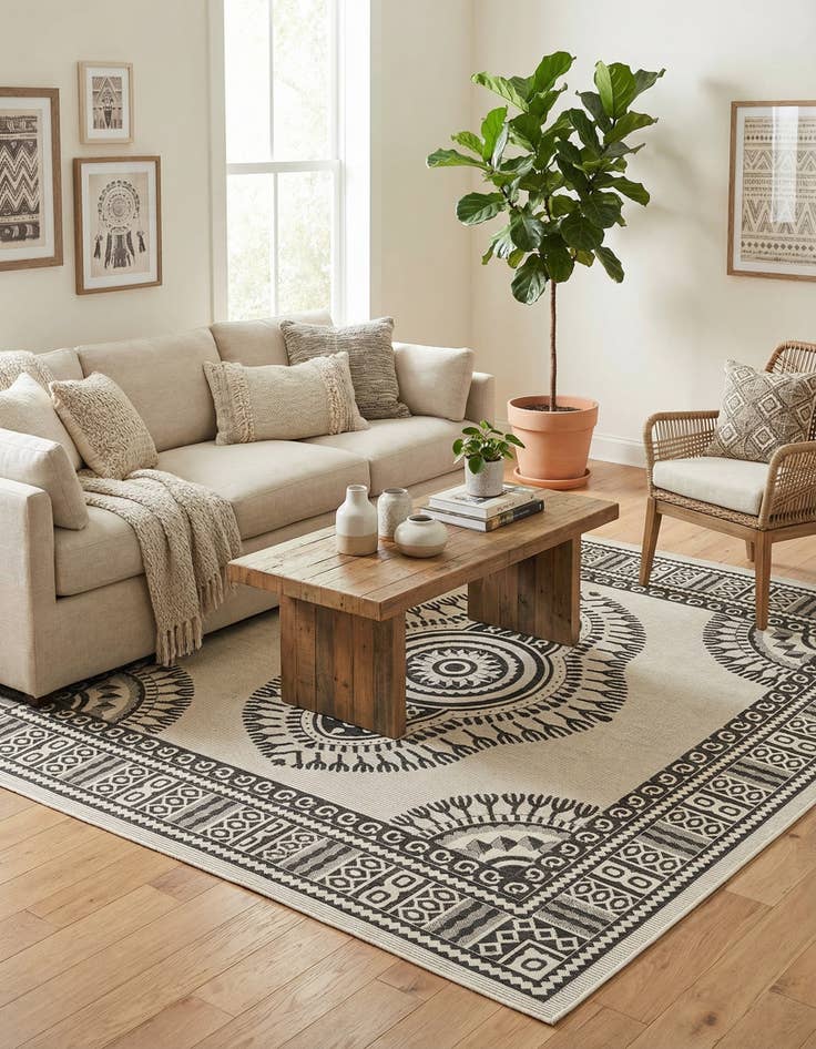 Detail image of 10' x 10'  Washable Traditional Indoor / Outdoor Square Rug