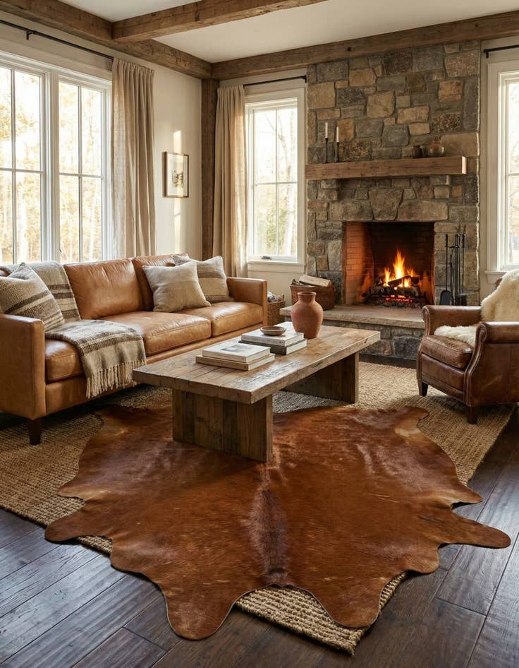 Detail image of 4' 11 x 4' 11 Cowhide Leather Square Rug