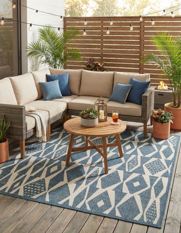 Blue Easy-Clean Baja Indoor / Outdoor Square Rug