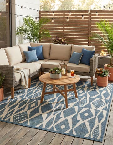 Blue Easy-Clean Baja Indoor / Outdoor Square Rug