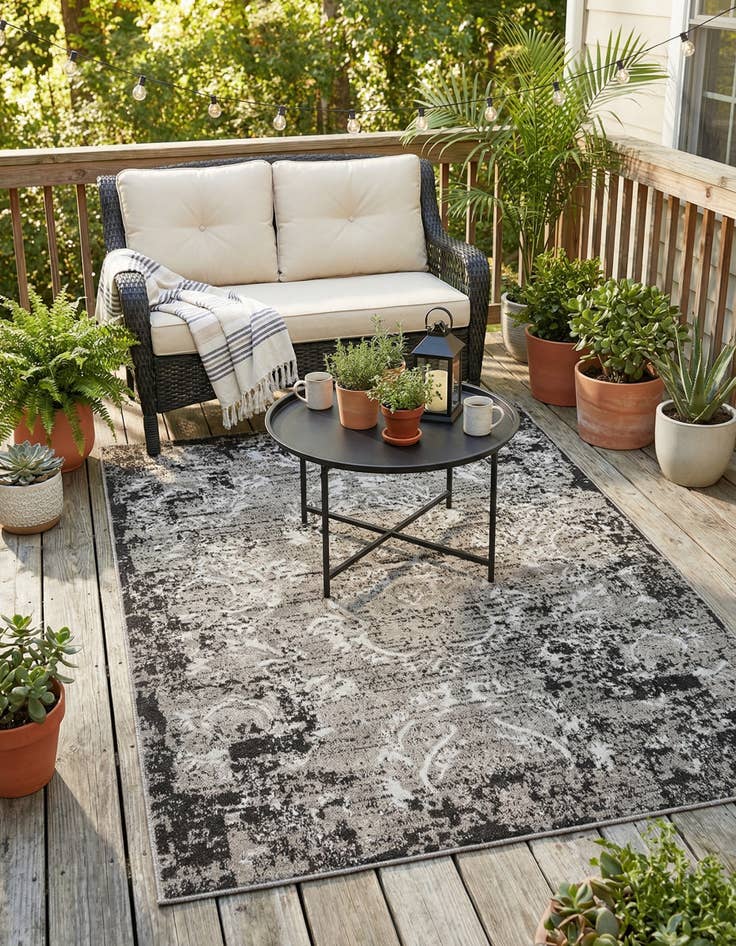Detail image of 4' x 6' Easy-Clean Botanical Indoor / Outdoor Rug