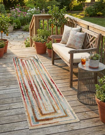 Multi Beige Easy-Clean Casablanca Indoor / Outdoor Runner Rug