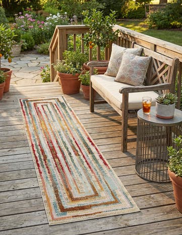 Multi Beige Easy-Clean Casablanca Indoor / Outdoor Runner Rug