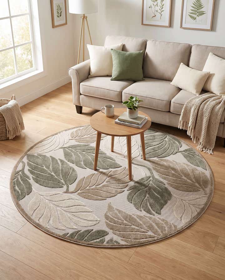 5' 3 x 5' 3 Easy-Clean Botanical Indoor / Outdoor Round Rug