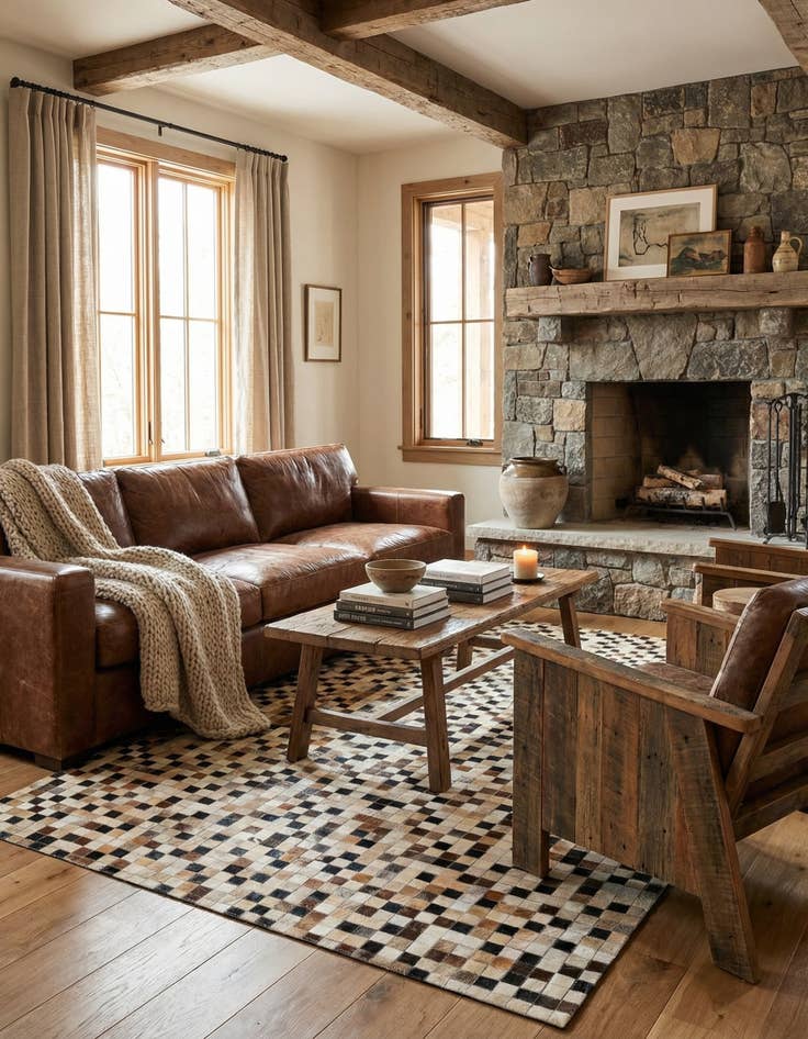 Detail image of 5' 2 x 8' 1 Cowhide Leather Rug