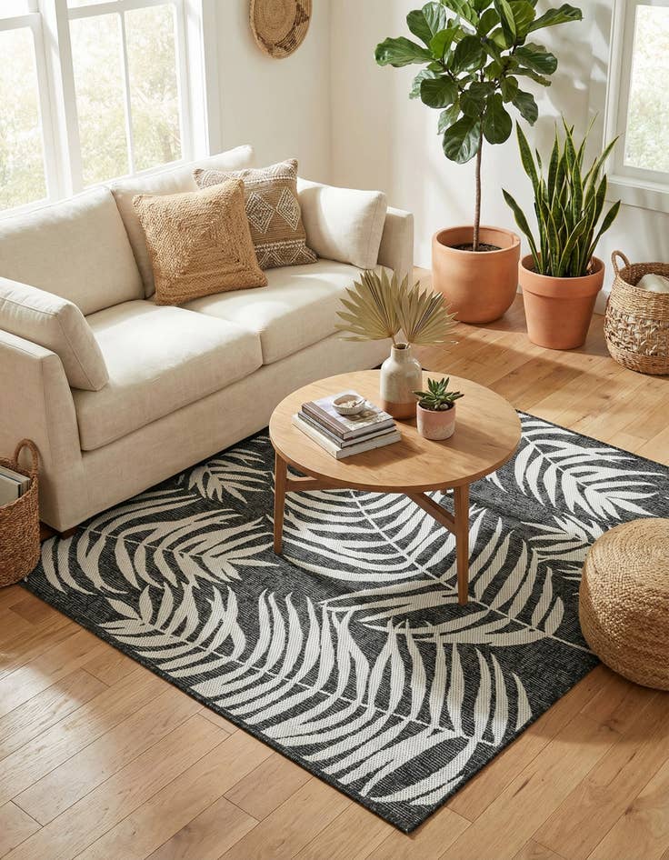 Detail image of 5' 3 x 5' 3  Washable Botanical Indoor / Outdoor Square Rug