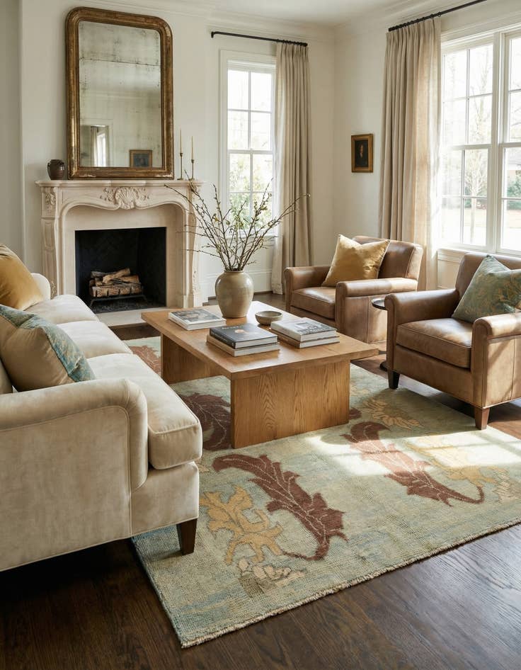 Detail image of 6' 6 x 9' 6  Hand Knotted Oushak Wool Rug