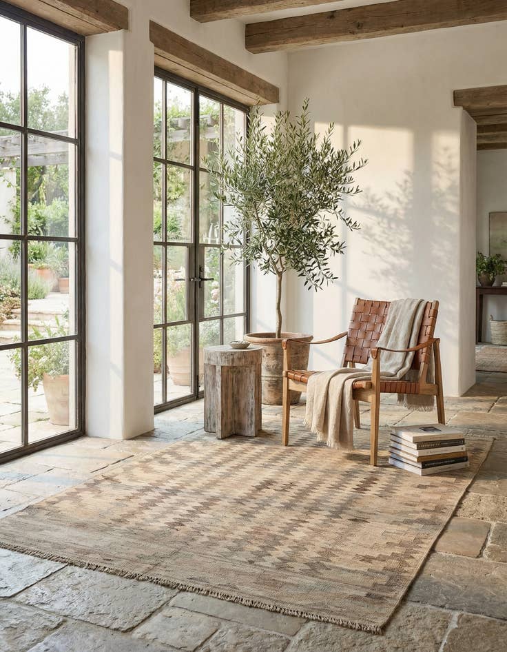 Detail image of 5' 1 x 6' 11  Hand Woven Kilim Maymana Wool Rug