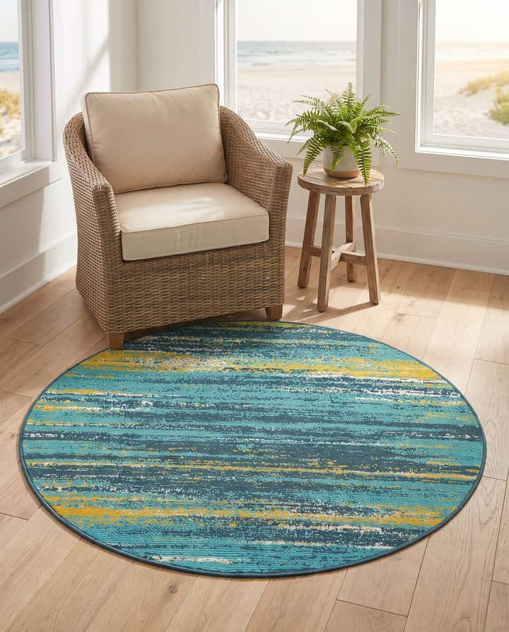 4' x 4' Easy-Clean Coastal Indoor / Outdoor Round Rug