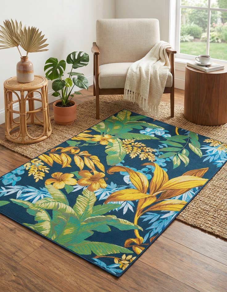 Detail image of  1' 4 x 1' 4  Washable Botanical Indoor / Outdoor Sample Rug