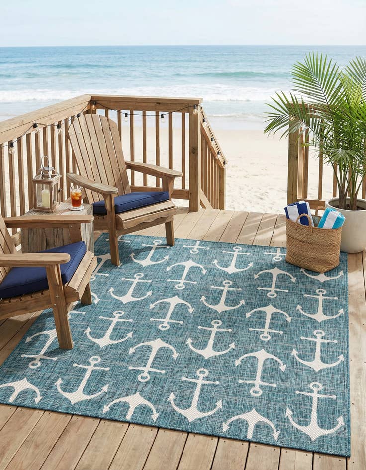 Detail image of 7' 10 x 7' 10  Washable Coastal Indoor / Outdoor Square Rug