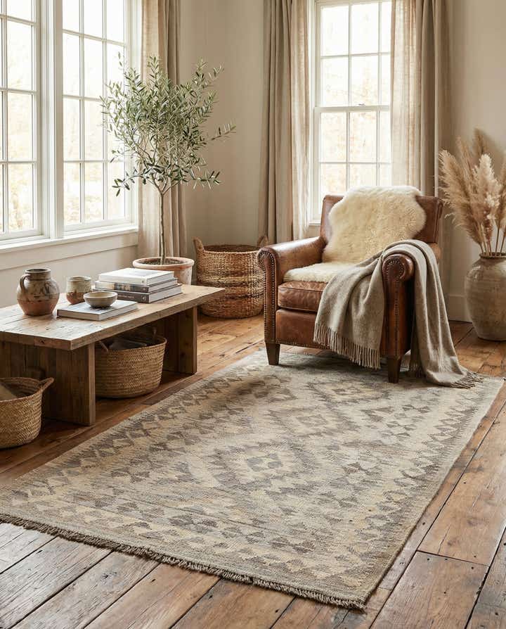 3' 3 x 5' 3 Hand Woven Kilim Maymana Wool Rug